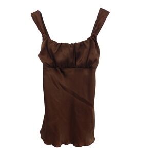 Self Esteem Brown Ruched Bust Satin Tie‎ Back Camisole Tank Top M